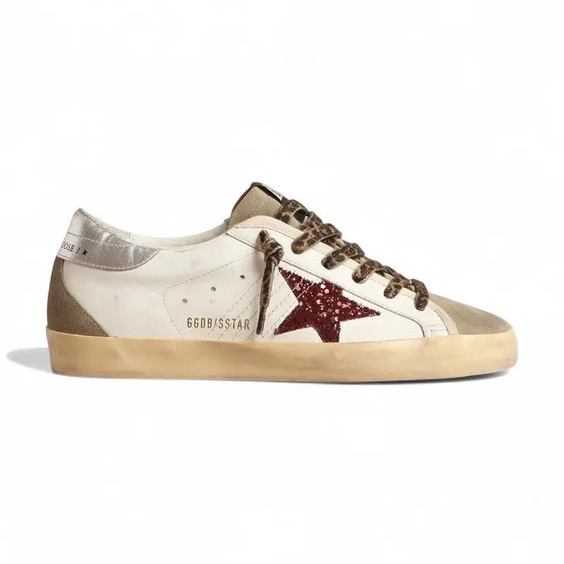 IMG_7441-1.webp Golden Goose Super-Star With Burgundy Glitter Star And Silver Heel Tab - Image 1