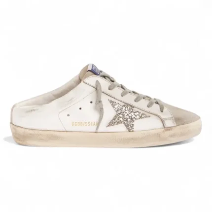 Golden Goose Super-Star Sabot With A Platinum Glitter Star And Suede Tongue