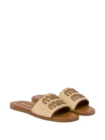Miu Miu Raffia-effect woven Beig slides - Image 2