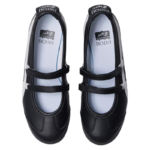 Onitsuka Tiger Mexico 66 Ballerina shoes feature a black leather upper with white side stripes and dual velcro strap closures - Image 5