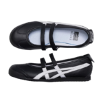 Onitsuka Tiger Mexico 66 Ballerina shoes feature a black leather upper with white side stripes and dual velcro strap closures - Image 6