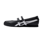 Onitsuka Tiger Mexico 66 Ballerina shoes feature a black leather upper with white side stripes and dual velcro strap closures - Image 7