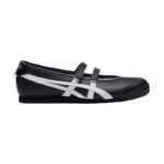 Onitsuka Tiger Mexico 66 Ballerina shoes feature a black leather upper with white side stripes and dual velcro strap closures