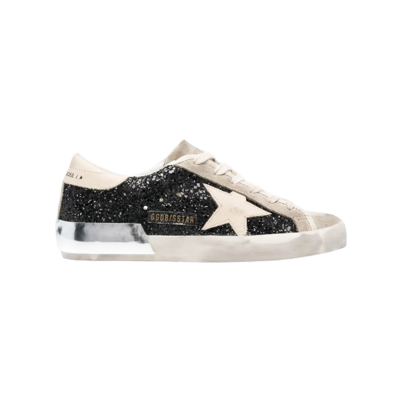 19846025_50632408_1000 Golden Goose Super-Star sneakers feature black glitter uppers with a contrasting silver heel tab - Image 1