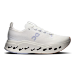 On Cloudsurfer Max in the Ivory and Nimbus colorway, featuring distinctive lightweight breathable mesh uppers