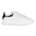 Alexander McQueen Oversized Sneakers in white leather featuring a blue metallic heel counter