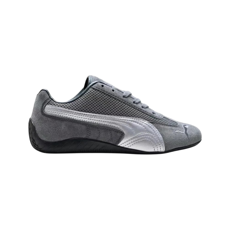 f05d0d62-cc2c-4fd7-821c-1de01f6f69c4-1000x1000-3OMSUdgH4nCX9RgPduiGj6wQM5d7pXOGTc16ZQeS Puma Speedcat Premium in Shadow Gray and Matte Silver, featuring a sleek, suede, and mesh construction - Image 1