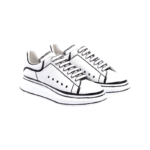 Alexander McQueen Oversized Sneakers featuring a white leather upper with a distinctive black "marker pen" outline design - Image 2
