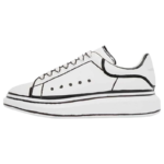Alexander McQueen Oversized Sneakers featuring a white leather upper with a distinctive black "marker pen" outline design - Image 5