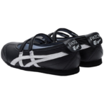 Onitsuka Tiger Mexico 66 Ballerina shoes feature a black leather upper with white side stripes and dual velcro strap closures - Image 2