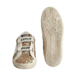 Golden Goose Old School sneakers with a glossy gold finish and two practical Velcro straps - Image 5