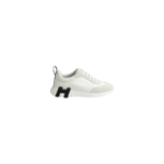 Hermès Bouncing sneakers feature white calfskin with a distinctive black "H" logo on the side.