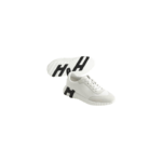Hermès Bouncing sneakers feature white calfskin with a distinctive black "H" logo on the side. - Image 3